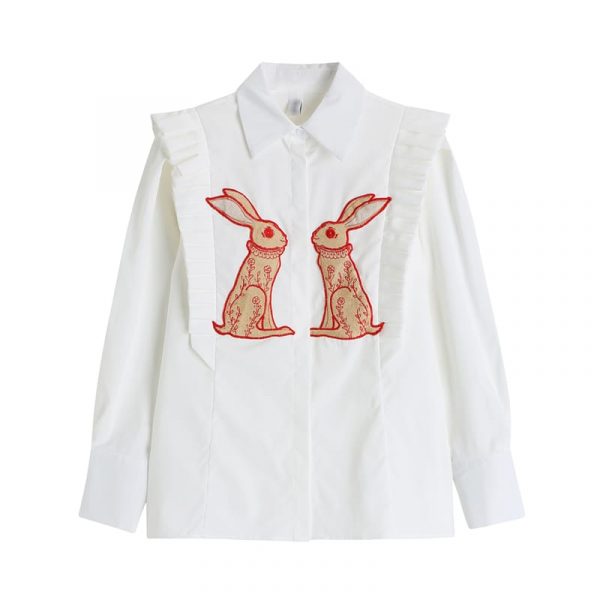 Camisa Blanca Bordada Conejos - Imagen 2