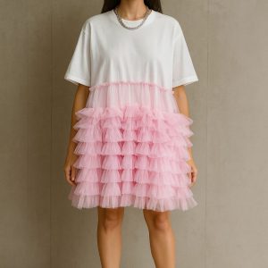 Vestido Tshirt Tul Rosa