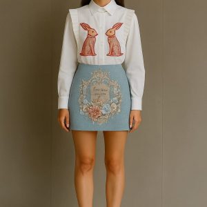 Camisa Blanca Bordada Conejos