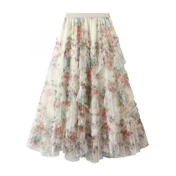 Falda Beige Volantes Florales - Imagen 2