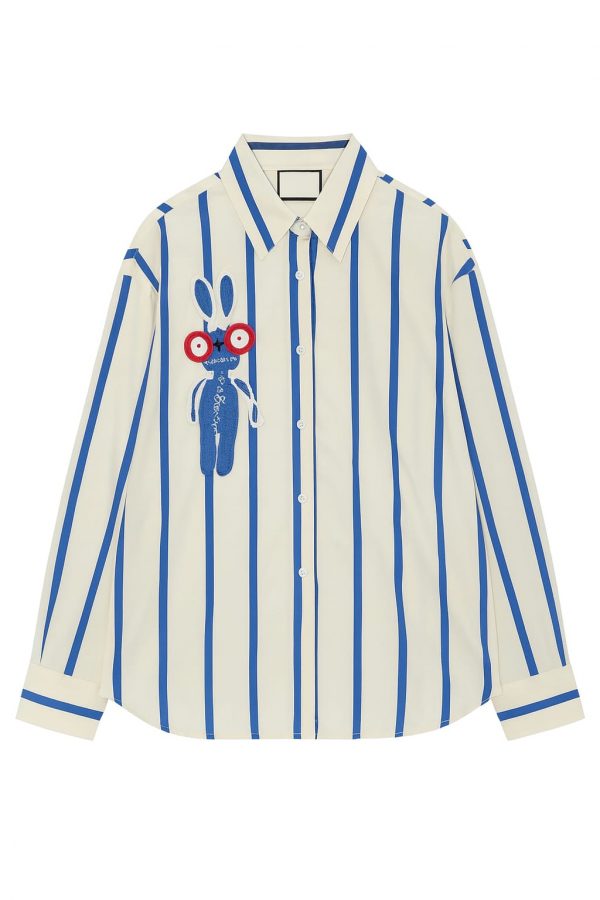 Camisa Rayas Azules Bordado Robot - Imagen 2