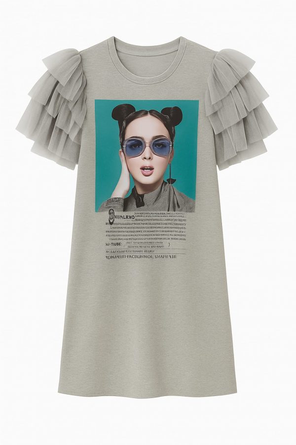 Vestido Tshirt Gris conTul - Imagen 2