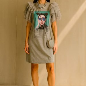 Vestido Tshirt Gris conTul