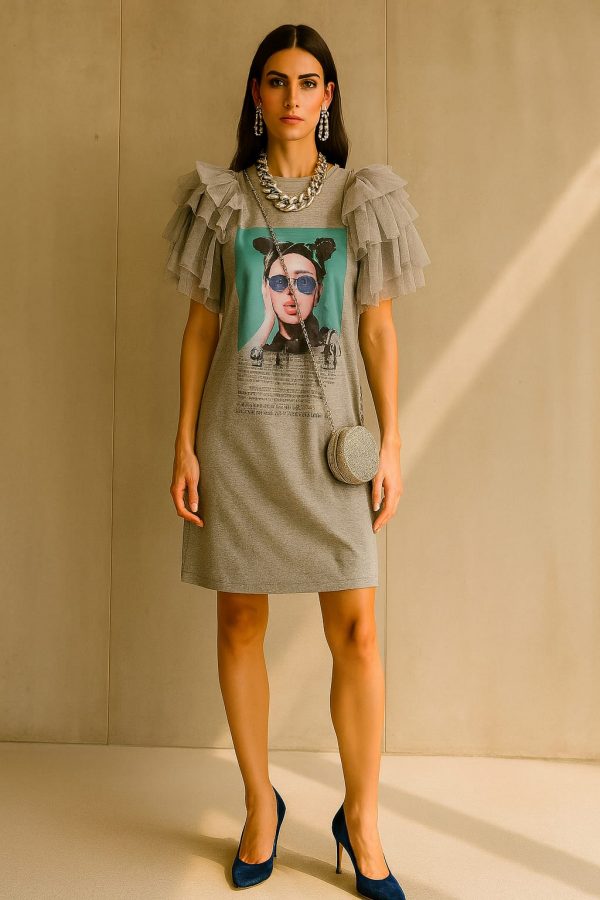 Vestido Tshirt Gris conTul