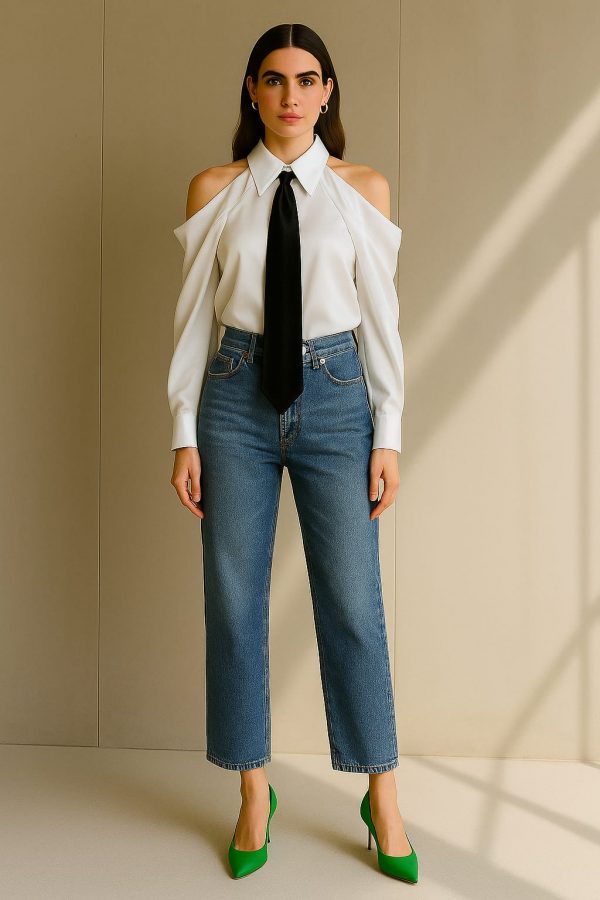 Camisa Blanca con Liston Negro