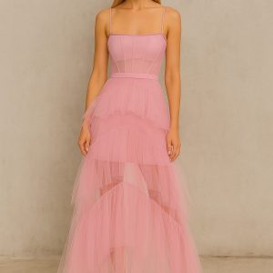 Vestido Rosa con Transpariencia de Tul