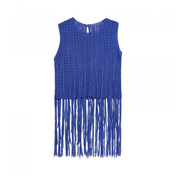 Blusa Tejida Azul de Flecos - Imagen 2
