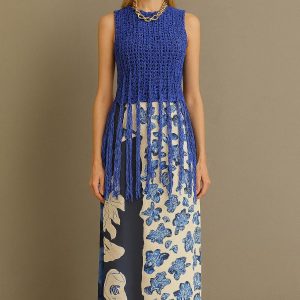 Blusa Tejida Azul de Flecos
