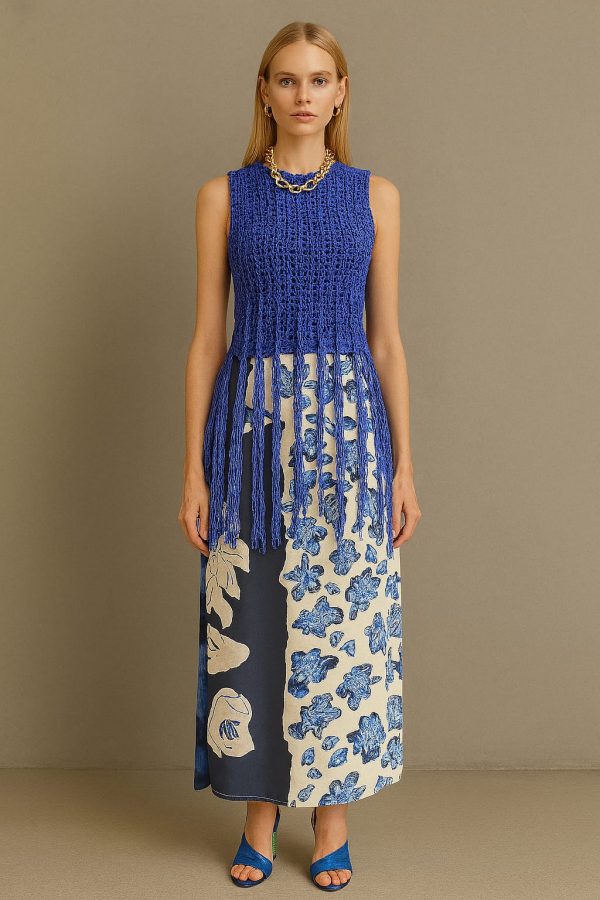 Blusa Tejida Azul de Flecos